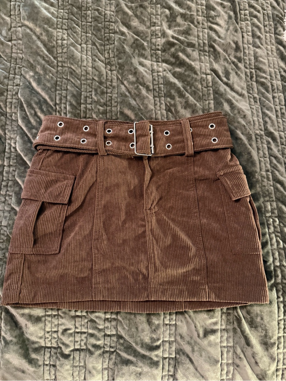 Windsor Corduroy Utility Mini Skirt with Belt - Brown